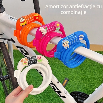 Lacăt pentru bicicletă de munte cu cod – anti-furt, design drăguț cu desene animate, model 2025, lacăt cablu/lanț din oțel (Cod produs: Tsm+8)