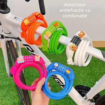 Lacăt pentru bicicletă de munte cu cod – anti-furt, design drăguț cu desene animate, model 2025, lacăt cablu/lanț din oțel (Cod produs: Tsm+8)