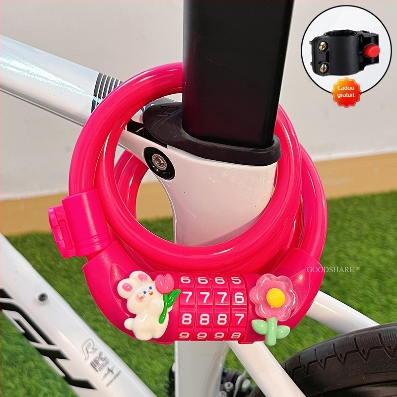 Lacăt pentru bicicletă de munte cu cod – anti-furt, design drăguț cu desene animate, model 2025, lacăt cablu/lanț din oțel (Cod produs: Tsm+8)