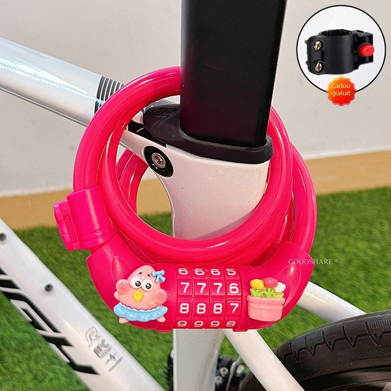 Lacăt pentru bicicletă de munte cu cod – anti-furt, design drăguț cu desene animate, model 2025, lacăt cablu/lanț din oțel (Cod produs: Tsm+8)