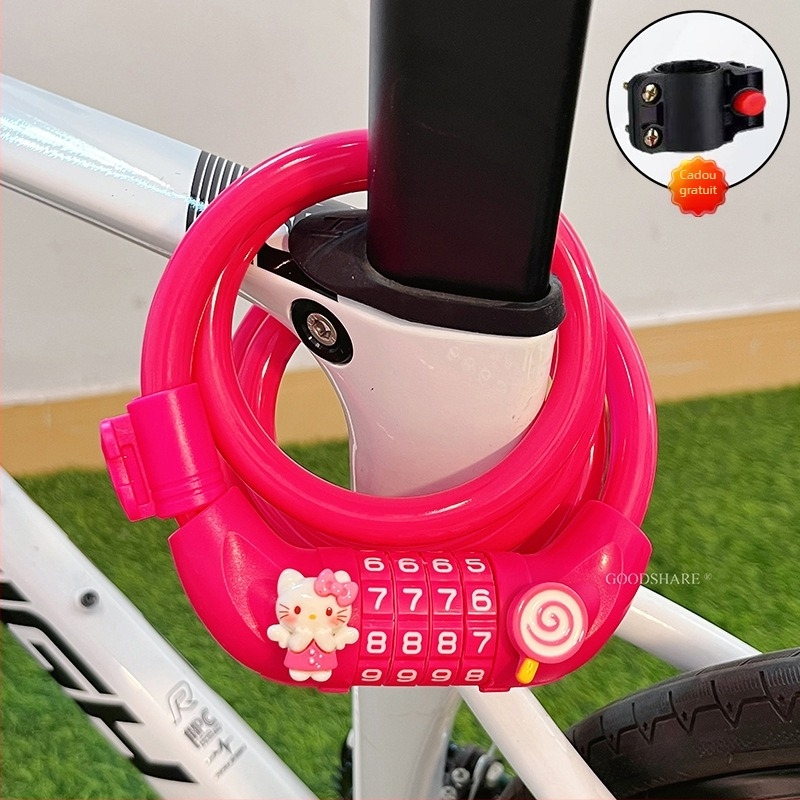 Lacăt pentru bicicletă de munte cu cod – anti-furt, design drăguț cu desene animate, model 2025, lacăt cablu/lanț din oțel (Cod produs: Tsm+8)