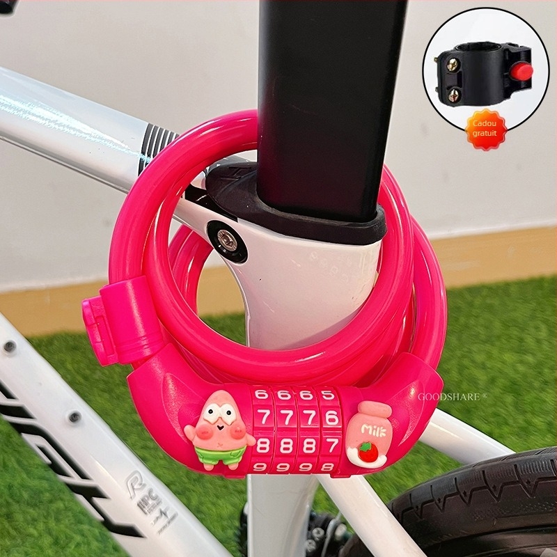 Lacăt pentru bicicletă de munte cu cod – anti-furt, design drăguț cu desene animate, model 2025, lacăt cablu/lanț din oțel (Cod produs: Tsm+8)