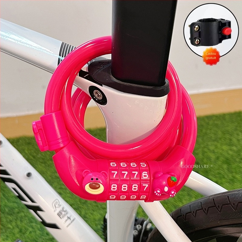 Lacăt pentru bicicletă de munte cu cod – anti-furt, design drăguț cu desene animate, model 2025, lacăt cablu/lanț din oțel (Cod produs: Tsm+8)