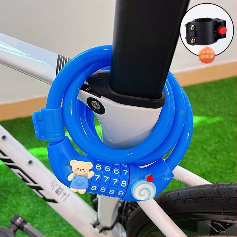 Lacăt pentru bicicletă de munte cu cod – anti-furt, design drăguț cu desene animate, model 2025, lacăt cablu/lanț din oțel (Cod produs: Tsm+8)