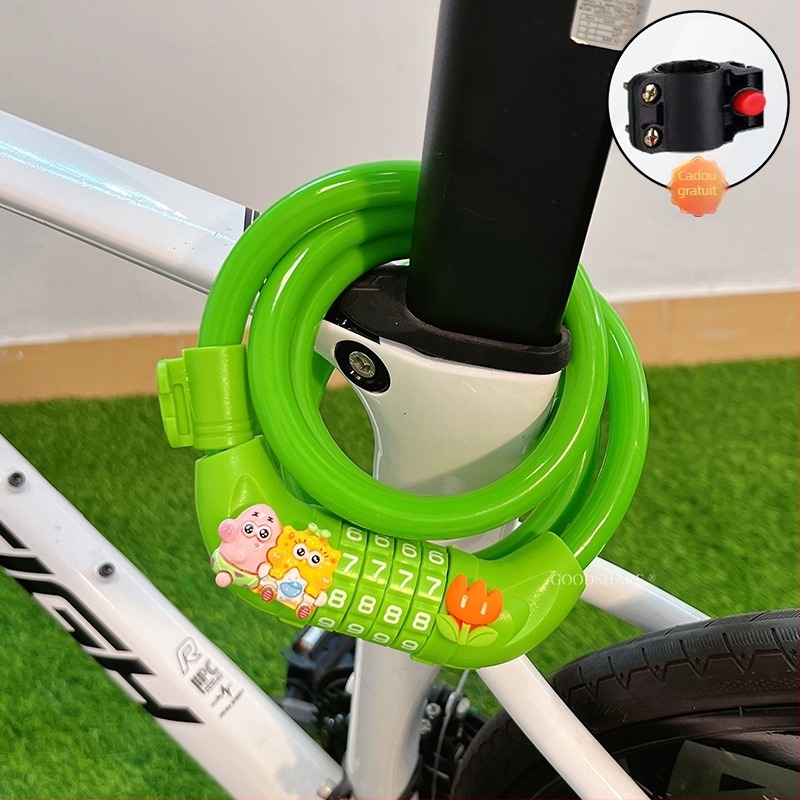 Lacăt pentru bicicletă de munte cu cod – anti-furt, design drăguț cu desene animate, model 2025, lacăt cablu/lanț din oțel (Cod produs: Tsm+8)