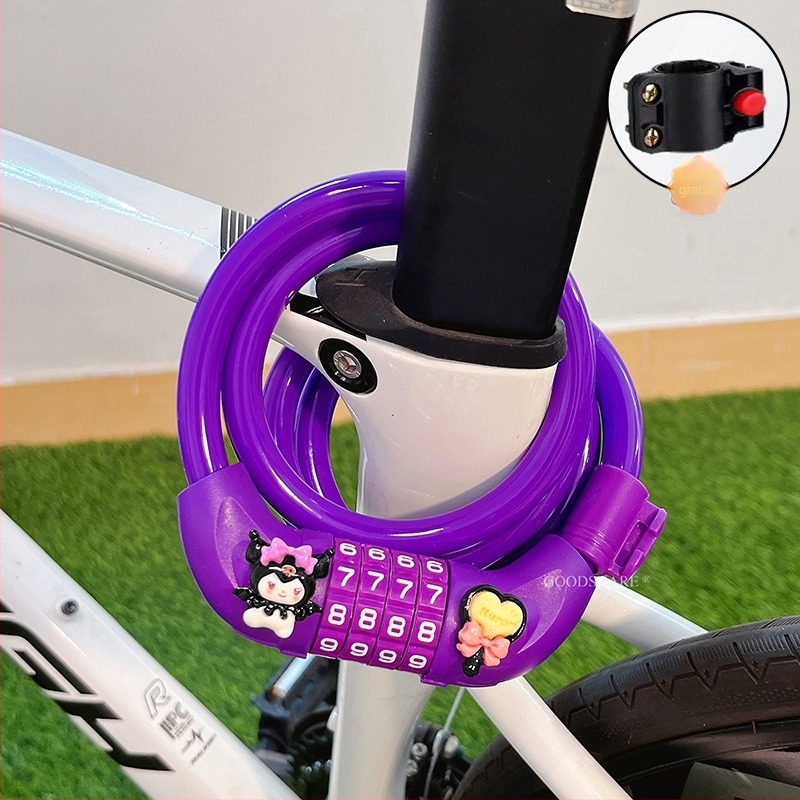 Lacăt pentru bicicletă de munte cu cod – anti-furt, design drăguț cu desene animate, model 2025, lacăt cablu/lanț din oțel (Cod produs: Tsm+8)