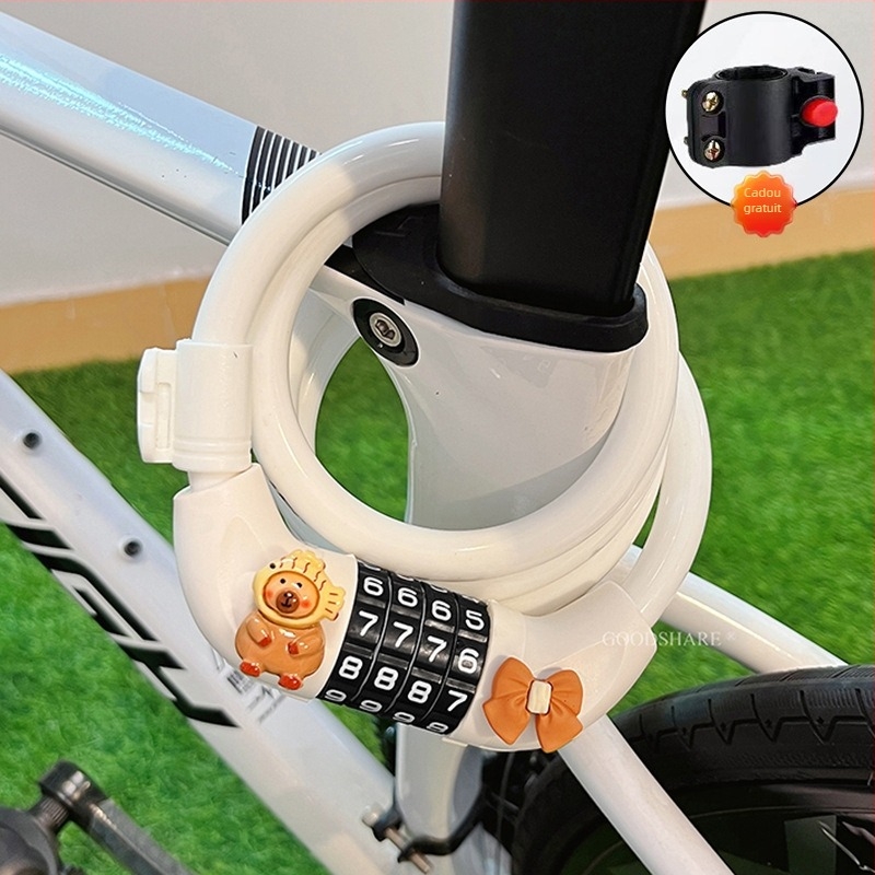 Lacăt pentru bicicletă de munte cu cod – anti-furt, design drăguț cu desene animate, model 2025, lacăt cablu/lanț din oțel (Cod produs: Tsm+8)