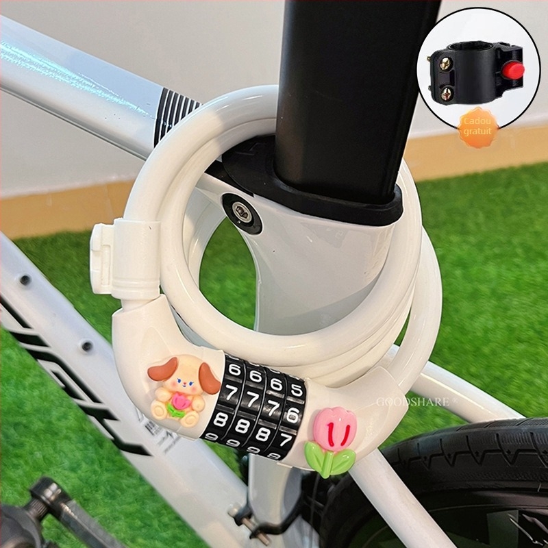 Lacăt pentru bicicletă de munte cu cod – anti-furt, design drăguț cu desene animate, model 2025, lacăt cablu/lanț din oțel (Cod produs: Tsm+8)