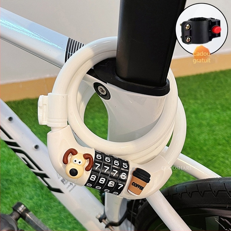 Lacăt pentru bicicletă de munte cu cod – anti-furt, design drăguț cu desene animate, model 2025, lacăt cablu/lanț din oțel (Cod produs: Tsm+8)