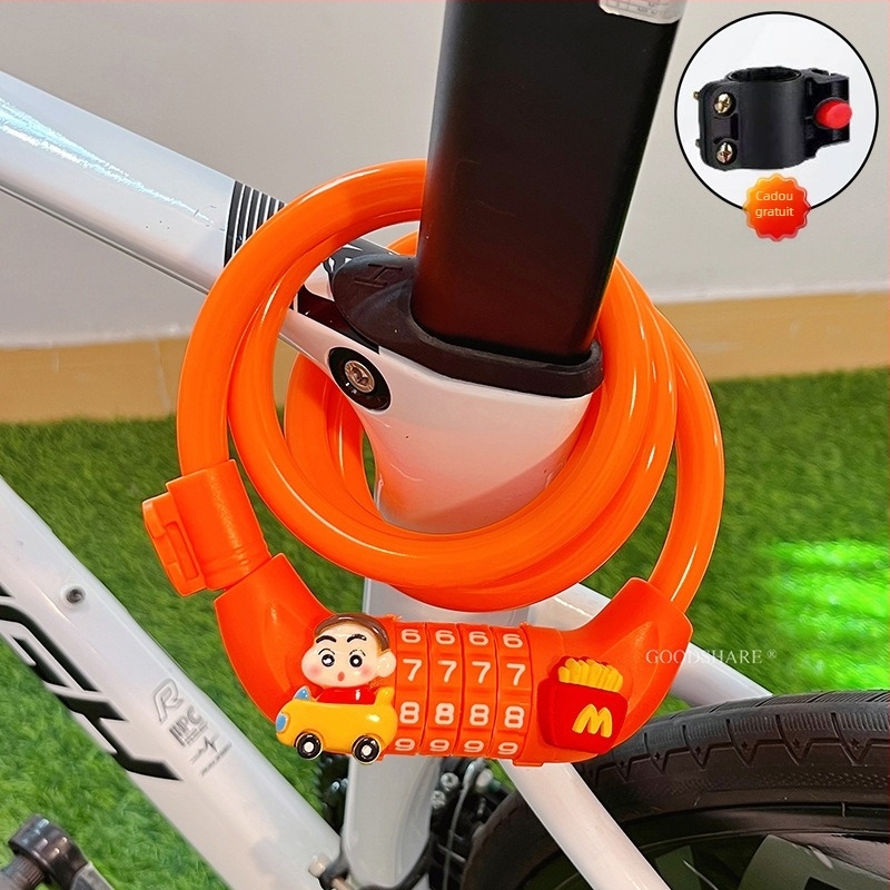 Lacăt pentru bicicletă de munte cu cod – anti-furt, design drăguț cu desene animate, model 2025, lacăt cablu/lanț din oțel (Cod produs: Tsm+8)