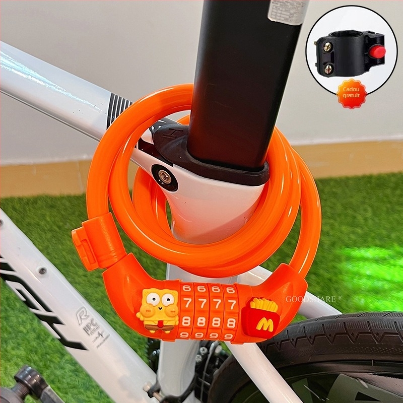 Lacăt pentru bicicletă de munte cu cod – anti-furt, design drăguț cu desene animate, model 2025, lacăt cablu/lanț din oțel (Cod produs: Tsm+8)