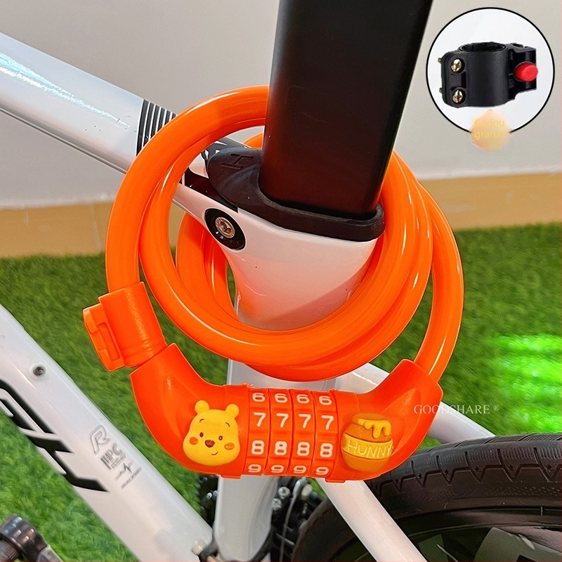Lacăt pentru bicicletă de munte cu cod – anti-furt, design drăguț cu desene animate, model 2025, lacăt cablu/lanț din oțel (Cod produs: Tsm+8)