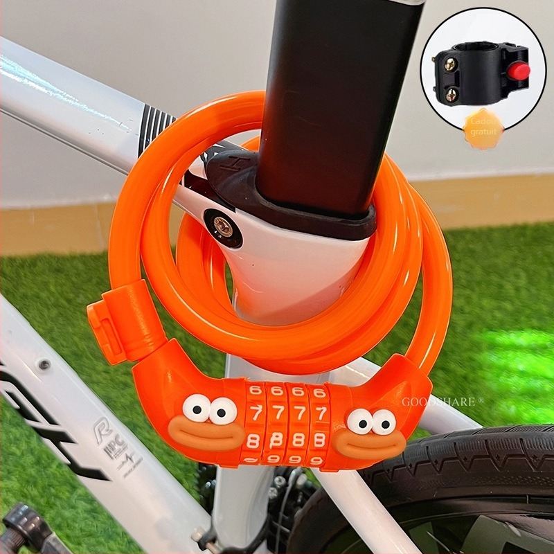 Lacăt pentru bicicletă de munte cu cod – anti-furt, design drăguț cu desene animate, model 2025, lacăt cablu/lanț din oțel (Cod produs: Tsm+8)