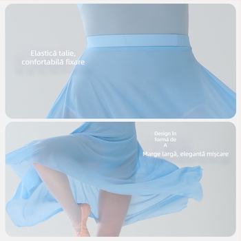 Fustă de balet pentru femei – talie elastică, nylon >95%, fustă semi-lungă din tul plasat, pentru antrenament de balet, fără călcare, Primăvara 2025