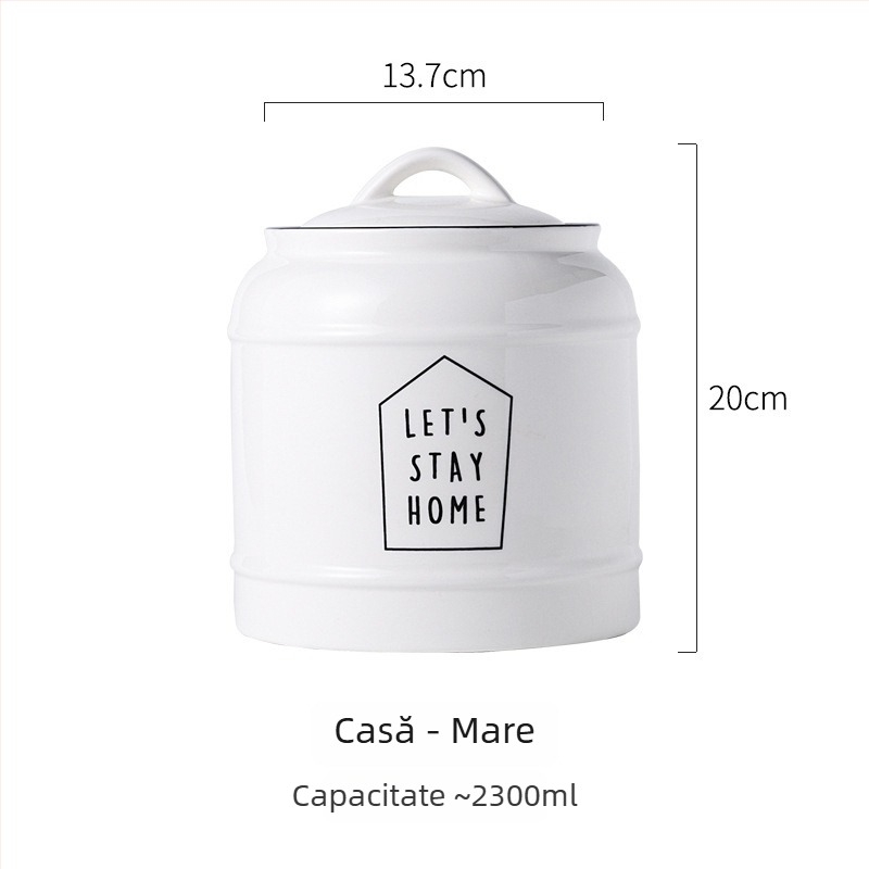 Recipient ceramic pentru depozitarea hranei de pisici și câini | Capac etanș | Dedicat utilizărilor multiple: fructe uscate, bomboane și ceai