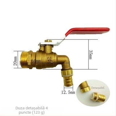 Robinet coltun cupru pentru apă fierbinte, cu supapă de golire cu bilă, model Water Tsui, corp din cupru, mâner unic cu control dual, 0,6 MPa, 120°C, montaj manual