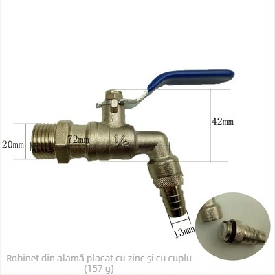 Robinet coltun cupru pentru apă fierbinte, cu supapă de golire cu bilă, model Water Tsui, corp din cupru, mâner unic cu control dual, 0,6 MPa, 120°C, montaj manual