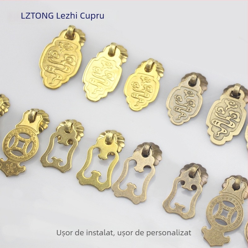 Mâner din alamă pentru ușă de dulap, cu motiv nor-pește, în stil Chinez nou, pentru uși de mobilier și sertare, brand Happy Bronze