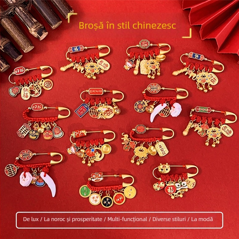 Broșă-pin pentru bebeluși și copii - accesoriu de siguranță pentru ieșiri, unisex, zodiac Dragon, materiale mixte, iarnă 2023