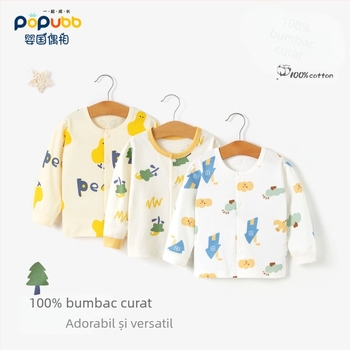 Top termic de bază din bumbac unisex pentru copii 1–3 ani, guler rotund, tratament moale, 100% bumbac, primăvară-toamnă-iarnă