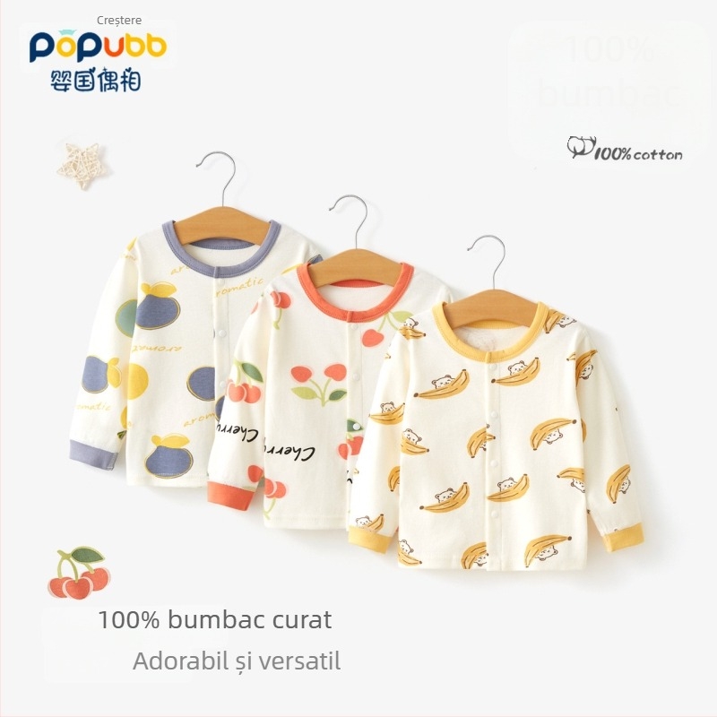 Top termic de bază din bumbac unisex pentru copii 1–3 ani, guler rotund, tratament moale, 100% bumbac, primăvară-toamnă-iarnă