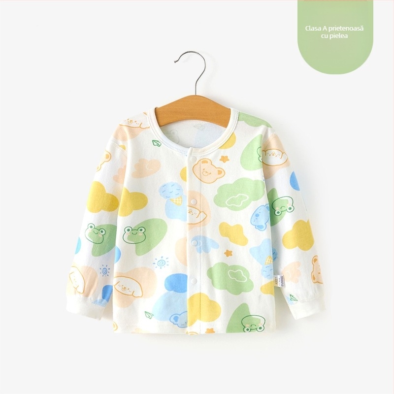 Top termic de bază din bumbac unisex pentru copii 1–3 ani, guler rotund, tratament moale, 100% bumbac, primăvară-toamnă-iarnă