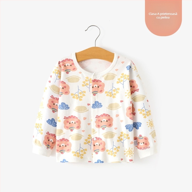 Top termic de bază din bumbac unisex pentru copii 1–3 ani, guler rotund, tratament moale, 100% bumbac, primăvară-toamnă-iarnă