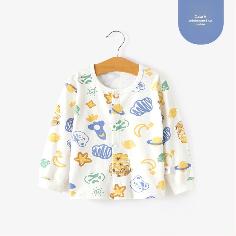 Top termic de bază din bumbac unisex pentru copii 1–3 ani, guler rotund, tratament moale, 100% bumbac, primăvară-toamnă-iarnă