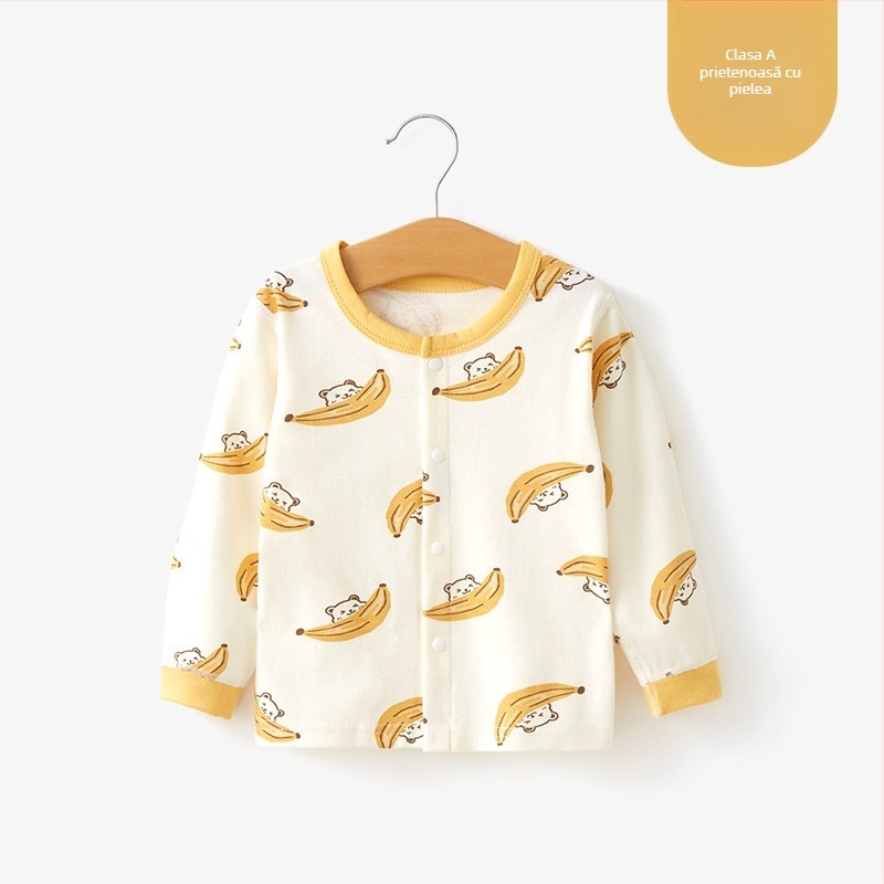 Top termic de bază din bumbac unisex pentru copii 1–3 ani, guler rotund, tratament moale, 100% bumbac, primăvară-toamnă-iarnă