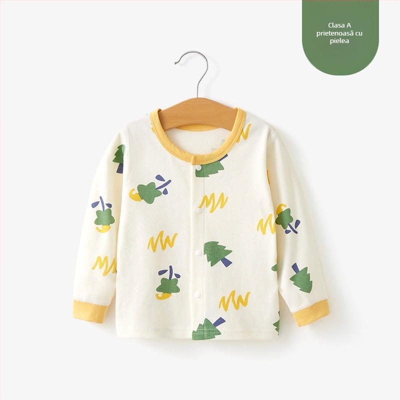 Top termic de bază din bumbac unisex pentru copii 1–3 ani, guler rotund, tratament moale, 100% bumbac, primăvară-toamnă-iarnă