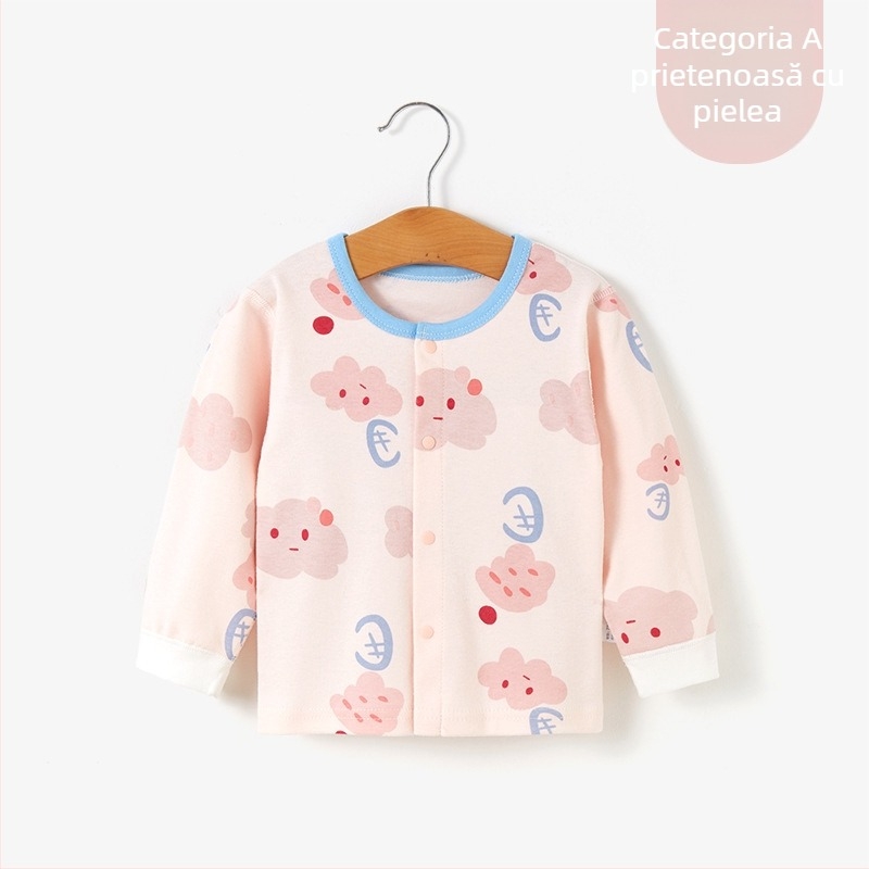 Top termic de bază din bumbac unisex pentru copii 1–3 ani, guler rotund, tratament moale, 100% bumbac, primăvară-toamnă-iarnă