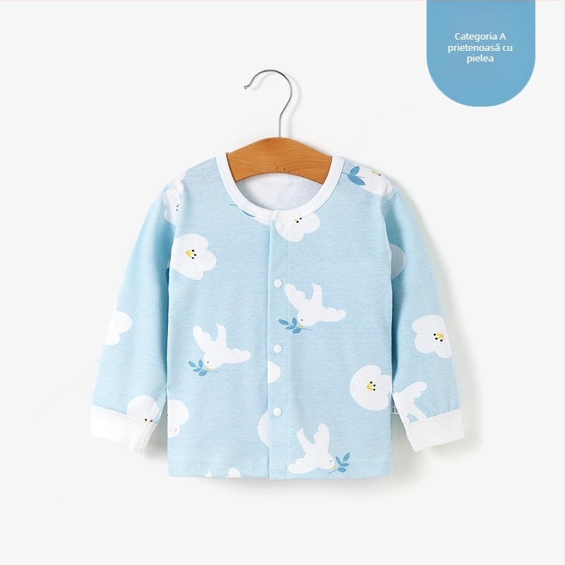 Top termic de bază din bumbac unisex pentru copii 1–3 ani, guler rotund, tratament moale, 100% bumbac, primăvară-toamnă-iarnă