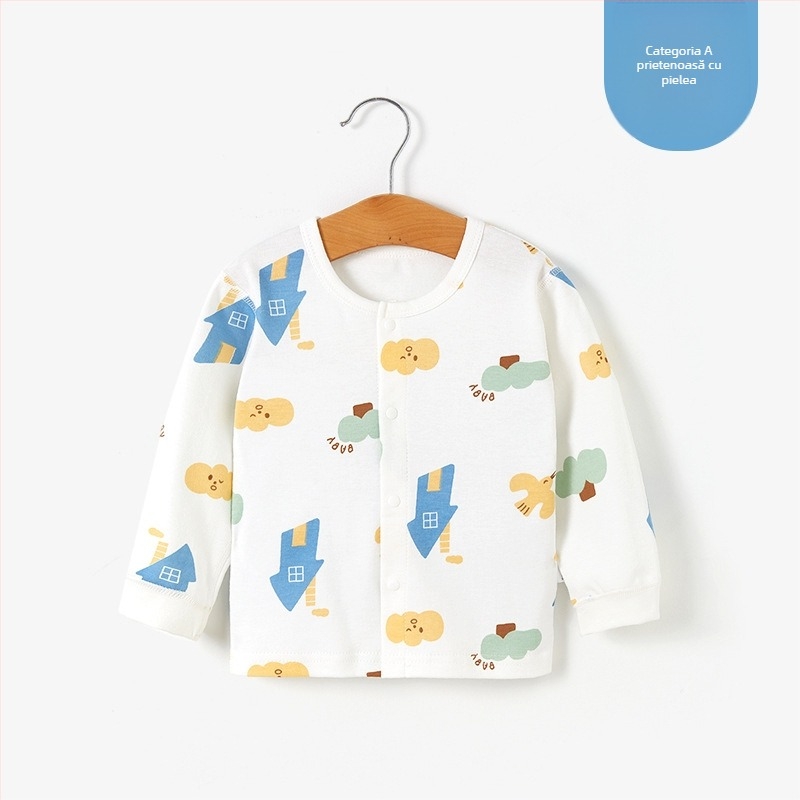 Top termic de bază din bumbac unisex pentru copii 1–3 ani, guler rotund, tratament moale, 100% bumbac, primăvară-toamnă-iarnă