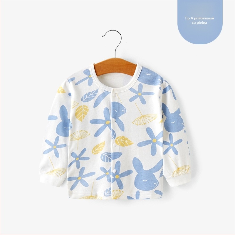 Top termic de bază din bumbac unisex pentru copii 1–3 ani, guler rotund, tratament moale, 100% bumbac, primăvară-toamnă-iarnă