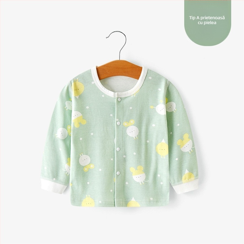 Top termic de bază din bumbac unisex pentru copii 1–3 ani, guler rotund, tratament moale, 100% bumbac, primăvară-toamnă-iarnă