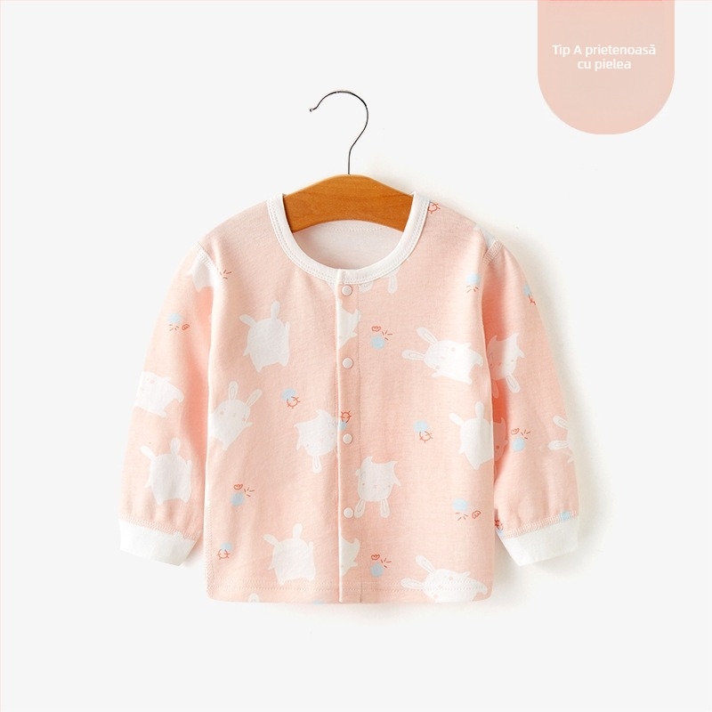 Top termic de bază din bumbac unisex pentru copii 1–3 ani, guler rotund, tratament moale, 100% bumbac, primăvară-toamnă-iarnă