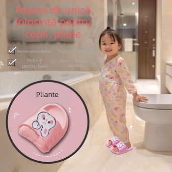 Papuci copii de unică folosință, pliabili, pentru hoteluri și călătorii, ușori și subțiri, pentru copii 1–3 ani, partea superioară din PVC și talpă din PVC, stil desen animat, vară