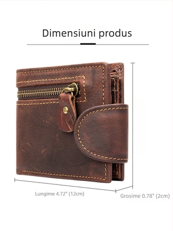 Portofel de carduri din piele naturală, design cu două pliuri, stil vintage european-american, protecție anti-furt