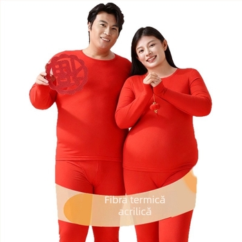 Set unisex de lenjerie termică, cu căptușeală fleece, țesătură extra groasă, guler rotund, bluza cu mânecă lungă și pantaloni lungi