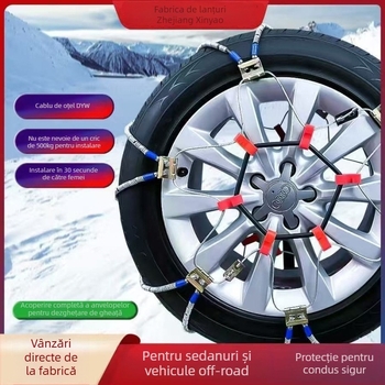Lanț antiderapant universal din sfoară de oțel pentru mașini și SUV, potrivit pentru anvelope 165–265 mm, greutate 5–10 kg, construcție din oțel