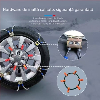 Lanț antiderapant universal din sfoară de oțel pentru mașini și SUV, potrivit pentru anvelope 165–265 mm, greutate 5–10 kg, construcție din oțel