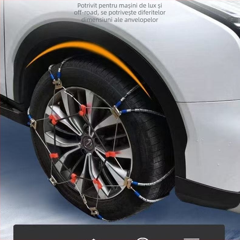 Lanț antiderapant universal din sfoară de oțel pentru mașini și SUV, potrivit pentru anvelope 165–265 mm, greutate 5–10 kg, construcție din oțel