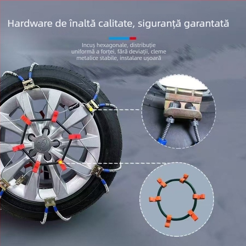Lanț antiderapant universal din sfoară de oțel pentru mașini și SUV, potrivit pentru anvelope 165–265 mm, greutate 5–10 kg, construcție din oțel