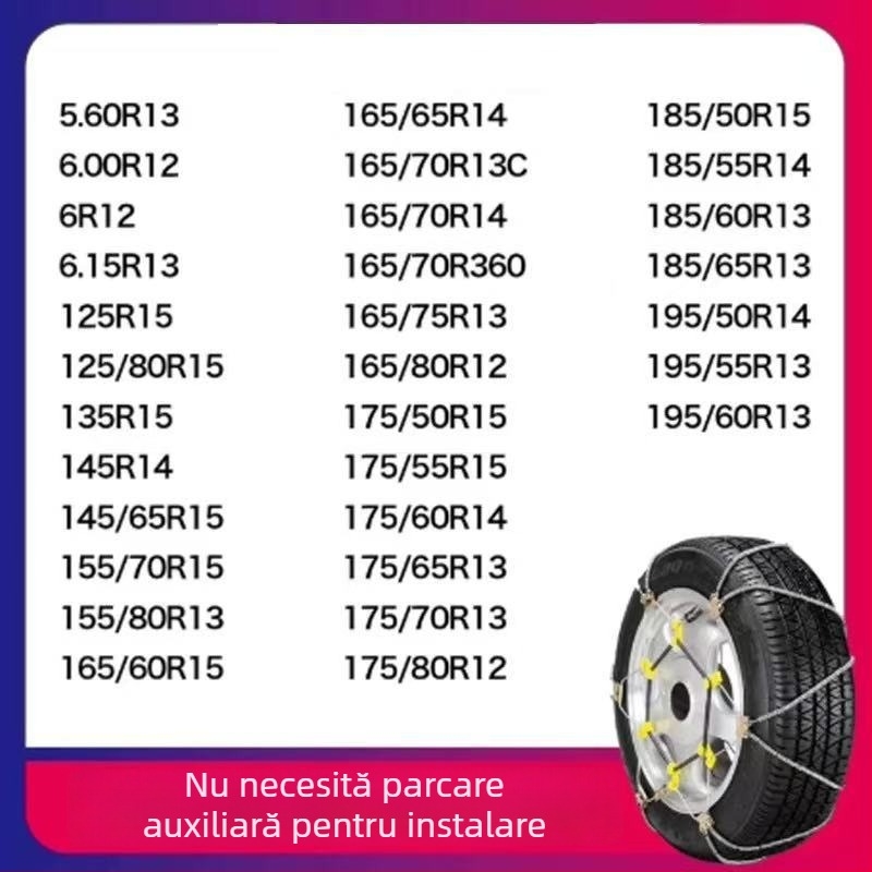 Lanț antiderapant universal din sfoară de oțel pentru mașini și SUV, potrivit pentru anvelope 165–265 mm, greutate 5–10 kg, construcție din oțel