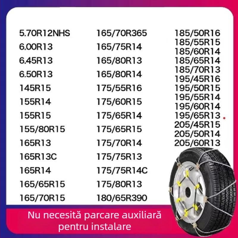 Lanț antiderapant universal din sfoară de oțel pentru mașini și SUV, potrivit pentru anvelope 165–265 mm, greutate 5–10 kg, construcție din oțel