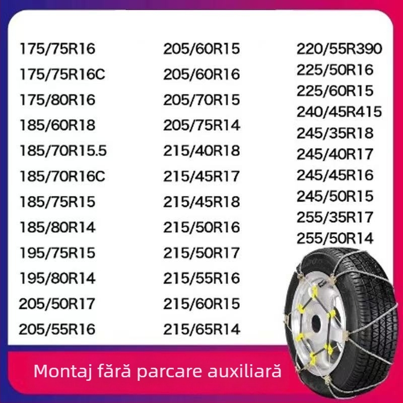 Lanț antiderapant universal din sfoară de oțel pentru mașini și SUV, potrivit pentru anvelope 165–265 mm, greutate 5–10 kg, construcție din oțel