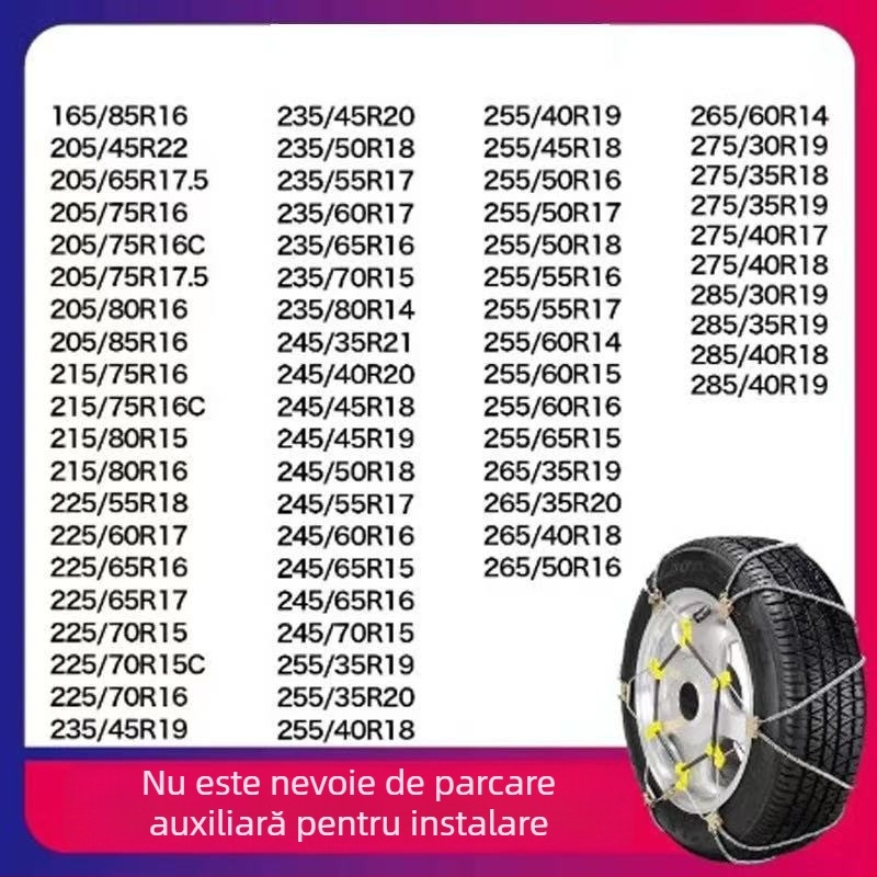 Lanț antiderapant universal din sfoară de oțel pentru mașini și SUV, potrivit pentru anvelope 165–265 mm, greutate 5–10 kg, construcție din oțel