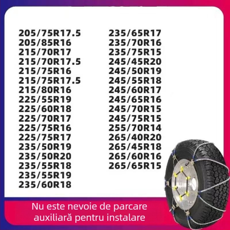 Lanț antiderapant universal din sfoară de oțel pentru mașini și SUV, potrivit pentru anvelope 165–265 mm, greutate 5–10 kg, construcție din oțel