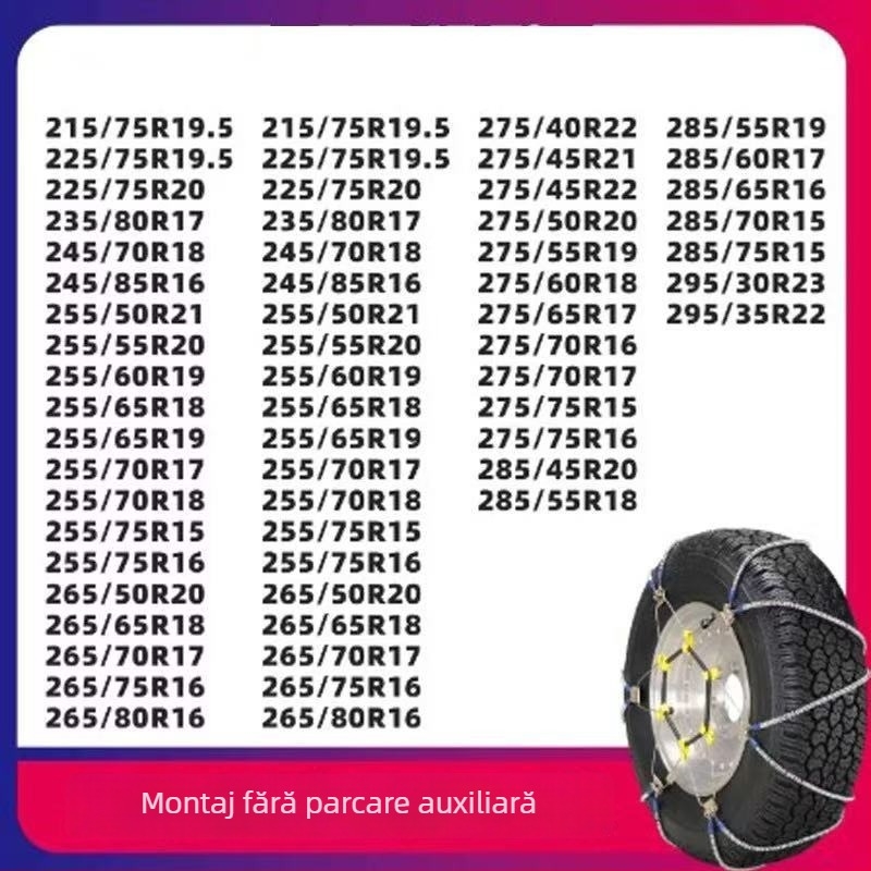 Lanț antiderapant universal din sfoară de oțel pentru mașini și SUV, potrivit pentru anvelope 165–265 mm, greutate 5–10 kg, construcție din oțel