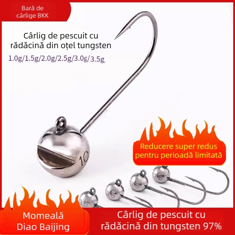 Cârlig de pescuit cu cap de oțel wolfram, fără cârlig, pentru biban negru, anti-încâlcire, pescuit în lac rezervoar